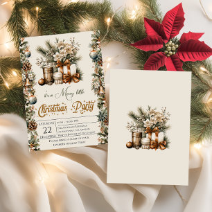 Rustic Pinecone & Gold Christmas Party Invitation