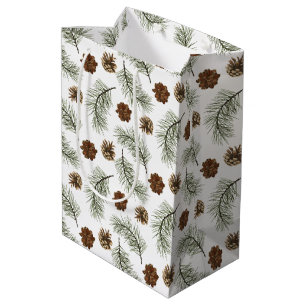 Rustic Pinecone Pine Tree Leaves Pattern Medium Gift Bag