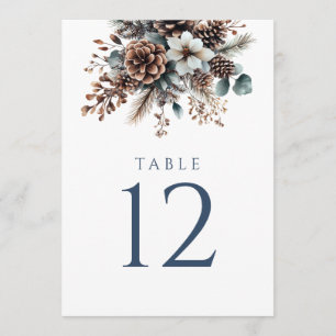 Rustic Pinecone Watercolor Floral Table Number
