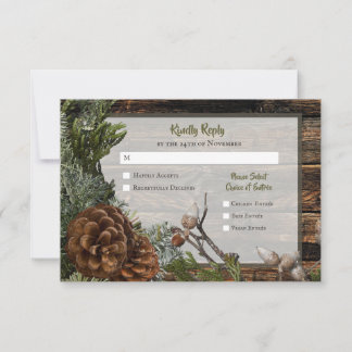 Rustic Pinecone Wedding RSVP Card