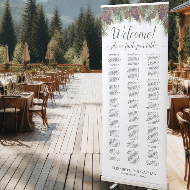 Rustic Pinecones Alphabetical Seating Chart Retractable Banner (At Reception)