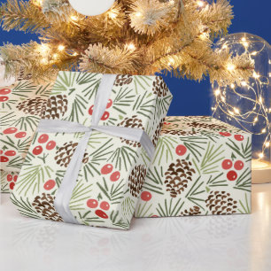 Rustic Pinecones and Berries Pattern Wrapping Paper