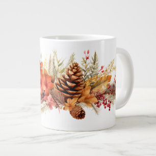 Rustic Pinecones, Autumn Leaves & Winter Berries Large Coffee Mug