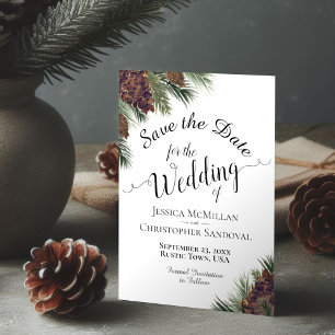 Rustic Pinecones Elegant Calligraphy Wedding Save The Date