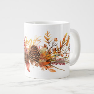Rustic Pinecones & Fiery Autumn Leaves Large Coffee Mug