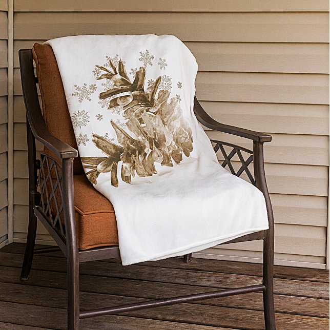 Rustic Pinecones in the Snow Fleece Blanket (Warm and cozy pinecone and snowflake fleece blanket.  )