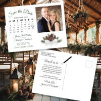 Rustic Pinecones Photo & Calendar Save the Date