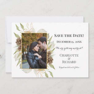 Rustic Pinecones Photo Horizontal Save The Date