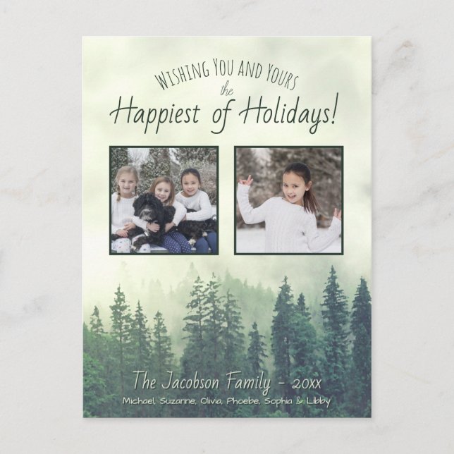 Rustic Pines Happiest of Holidays 2 Photo Holiday Postcard (Front)