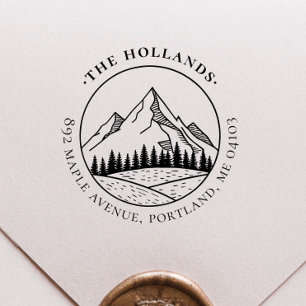 Rustic Pines & Peaks Round Return Address Self-inking Stamp