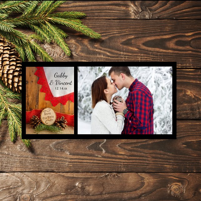 Rustic Pines Red Lace Woods Wedding Save the Date (Set a woodsy tone with the Rustic Pines and Red Lace Woodland Wedding Save the Date Photo Card.)
