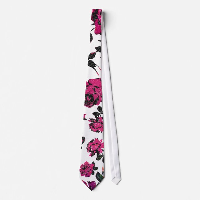 Rustic Pink and Black Stem Rose Pattern Tie (Front)