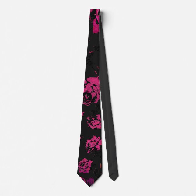 Rustic Pink and Black Stem Roses Pattern Tie (Front)