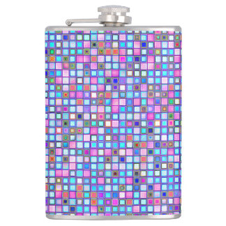 Rustic Pink And Blue Mosaic 'Clay' Tiles Pattern Hip Flask
