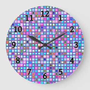 Rustic Pink And Blue Mosaic 'Clay' Tiles Pattern Large Clock