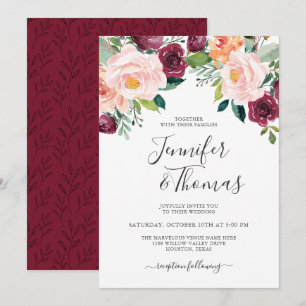 Rustic Pink and Burgundy Floral Wedding Invitation