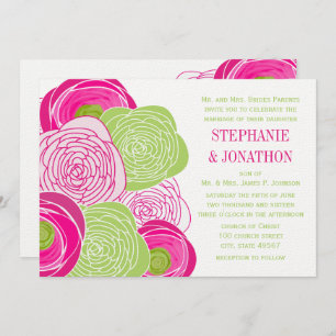 Rustic Pink and Green Rose Wedding Invite