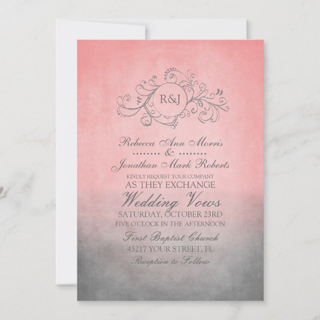 Rustic Pink and Grey Bohemian Wedding Invitation (Front)
