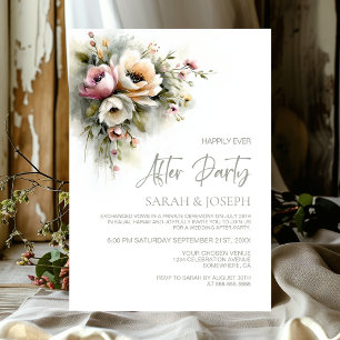 Rustic Pink and Orange Floral Wedding After Party Invitation