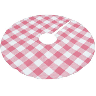 Rustic Pink and White Buffalo Check Plaid Brushed Polyester Tree Skirt