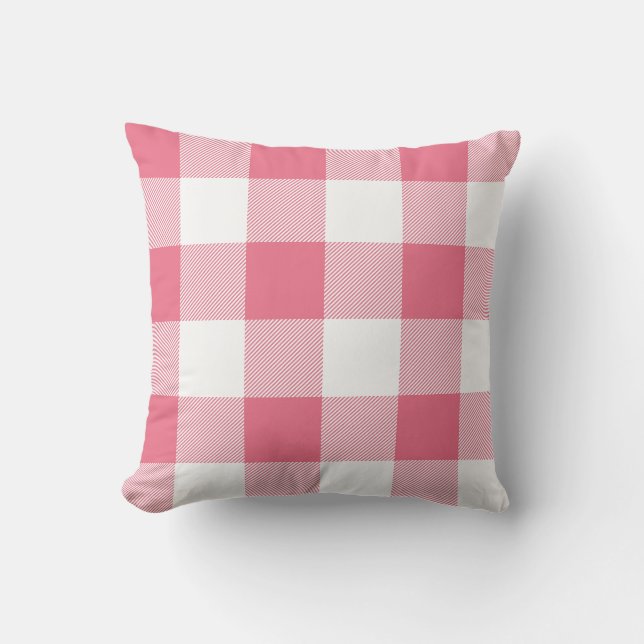 Rustic Pink and White Buffalo Check Plaid Cushion (Front)