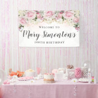 Rustic Pink and White Floral 100th Birthday