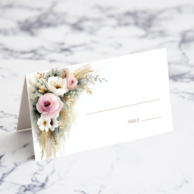 Rustic Pink and White Floral Wedding Place Card (Creator Uploaded)