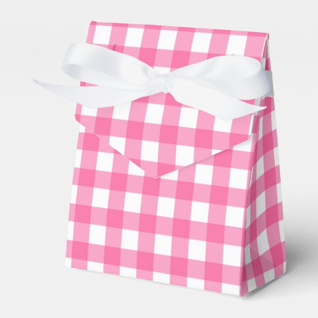 Rustic Pink And White Plaid Gingham Wedding Party Favour Box (Front Side)