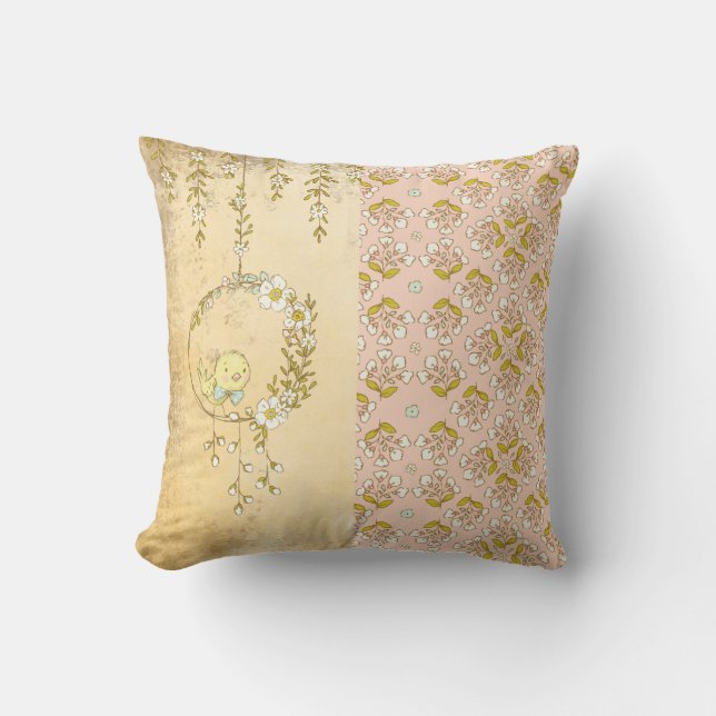 Rustic Pink Baby Girl Floral Polka Dot Nursery Cushion (Front)