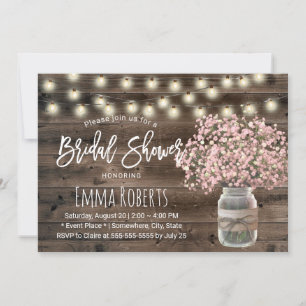 Rustic Pink Baby's Breath Mason Jar Bridal Shower Invitation