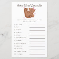 Rustic Pink Bear Baby Word Scramble Game