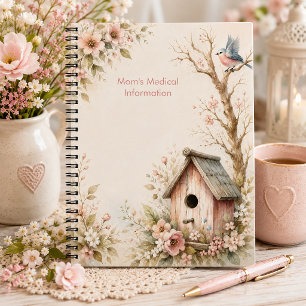 Rustic Pink Birdhouse Medical Information Notebook