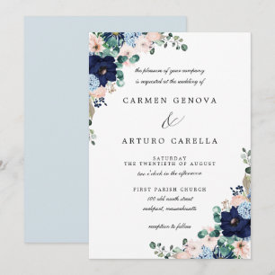 Rustic Pink Blue Eucalyptus Floral Wedding Invitat Invitation