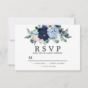 Rustic Pink Blue Floral Wedding RSVP Card
