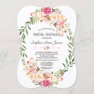 Rustic Pink Blush Floral Bloom Bridal Shower Invitation