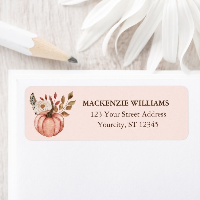 Rustic Pink Boho Floral Pumpkin Return Address (Insitu)