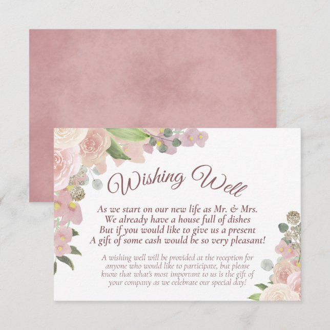Rustic Pink Boho Floral Wedding Wishing Well Enclosure Card (Front/Back)