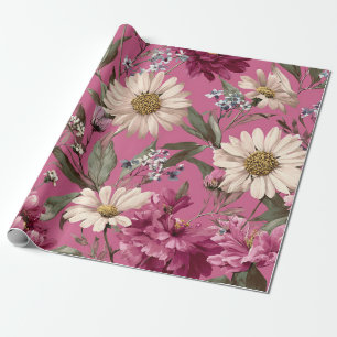 Rustic Pink Botanical Bold Vintage Boho Floral Wrapping Paper