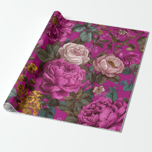Rustic Pink Botanical Bold Vintage Boho Floral Wrapping Paper