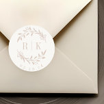 Rustic Pink Botanical Wreath Wedding Monogram Classic Round Sticker<br><div class="desc">Custom-designed botanical wedding monogram stickers featuring elegant dusty rose pink wreath with couple's initials and wedding date on neutral white beige colour background. Perfect for wedding save the dates,  envelops,  wedding favour packagings and more.</div>