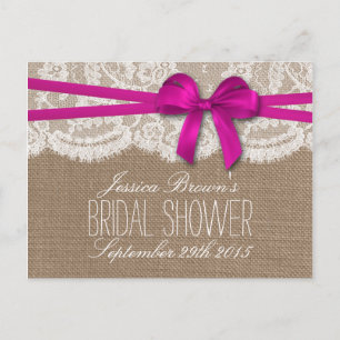 Rustic Pink Bow Bridal Shower Recipe Cards