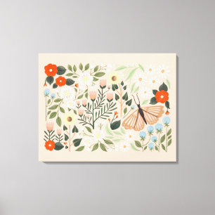 Rustic Pink Brown Boho-Chic Floral Butterfly Art Canvas Print