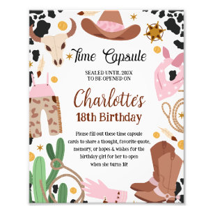 Rustic Pink Brown Rodeo Birthday Time Capsule Sign