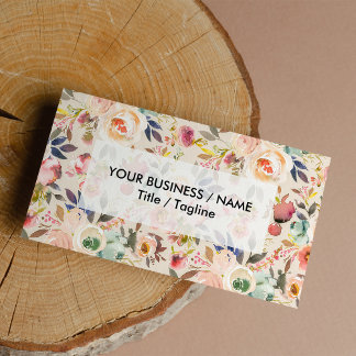 Rustic pink brown vintage ivory country floral business card