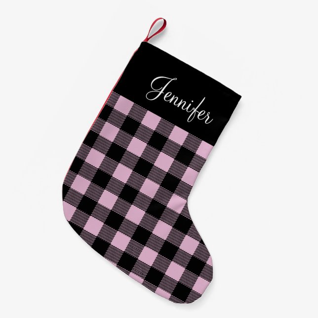 Rustic Pink Buffalo Plaid Small Christmas Stocking (Front (Hanging))