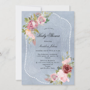 rustic pink burgundy floral baby shower invitation
