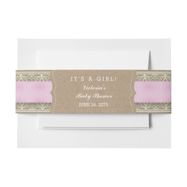 Rustic Pink Burlap and Lace Invitation Belly Band (Front Example)