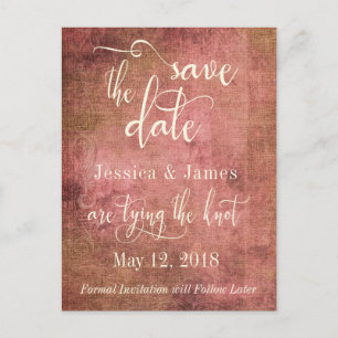 Rustic Pink & Burlap Vintage Save the Date Announcement Postcard