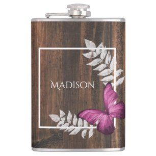 Rustic Pink Butterfly Flask