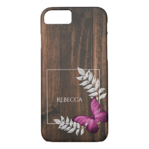 Rustic Pink Butterfly Personalised iPhone 8/7 Case